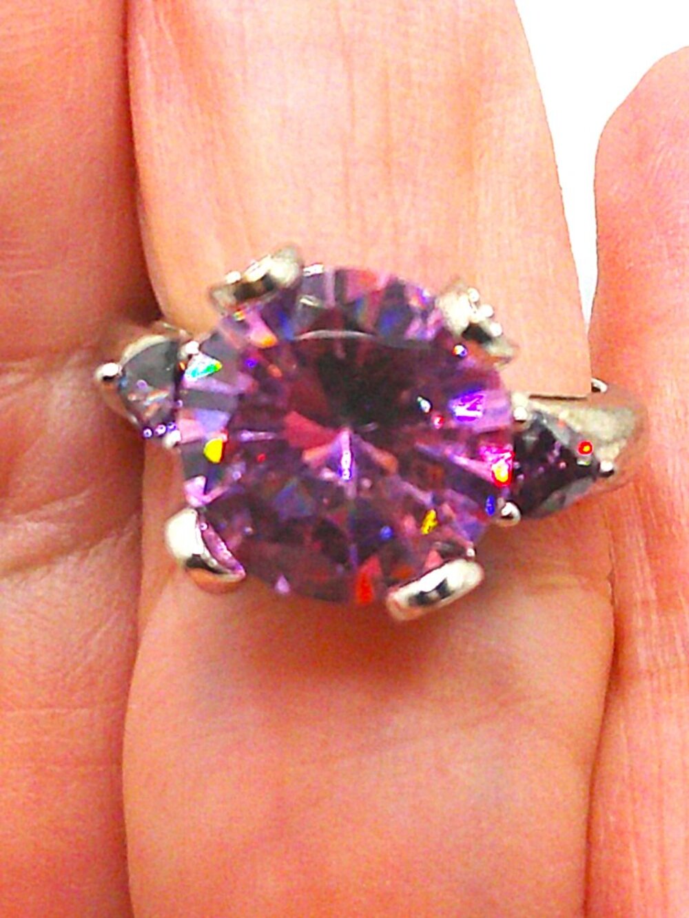 Brilliant Pink Rhinestone Ring in Sterling Silver sz 6.75 - Picture 5 of 9